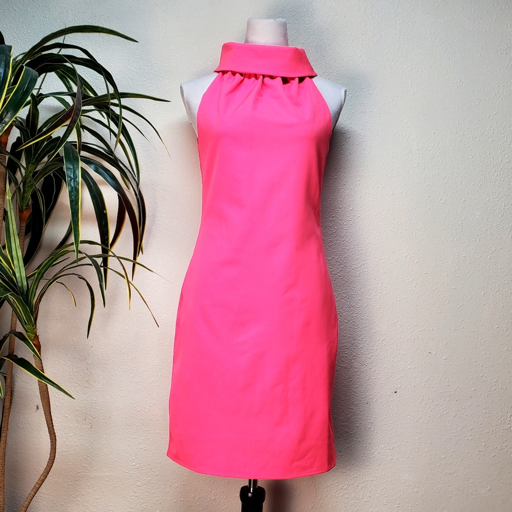 Sail to Sable Vibrant Hot Pink Sleeveless High Collar Sheath Dress Size XS